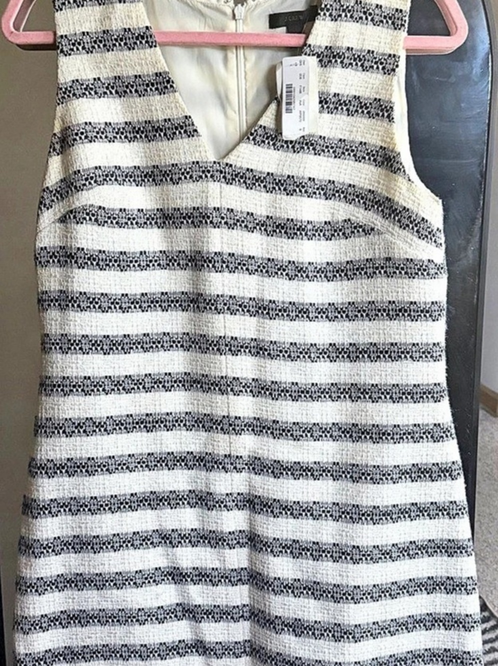 J.Crew Striped Tweed Sheath Dress Striped Mini Dress in White & Blue Size Medium